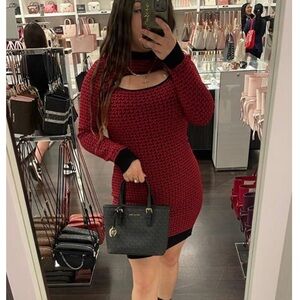 Michael Kors Crimson and Black Patterned Dress